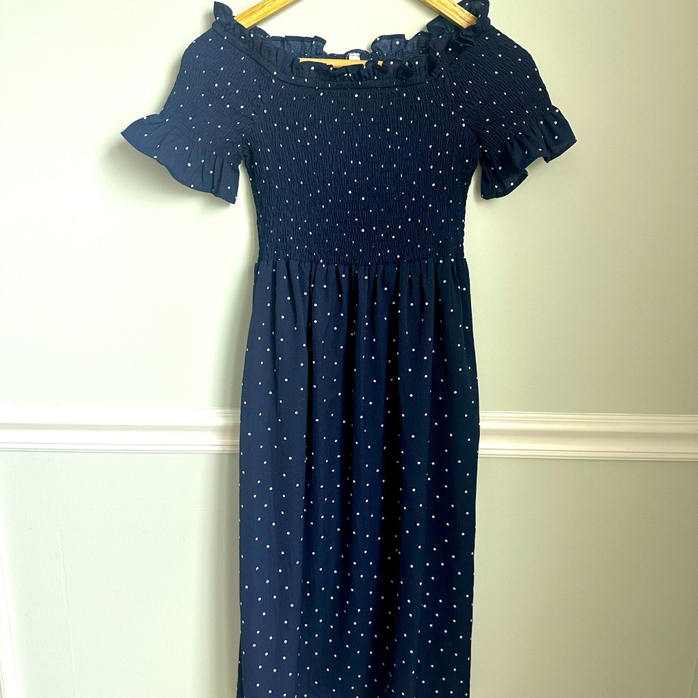 Pink Blush Navy Polka Dot Maternity Dress size S EUC
